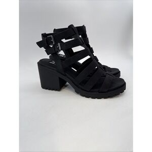 Dirty Laundry Black Caged Gladiator Sandals Block Heel Lug Sole Womens 9.5 M EUC